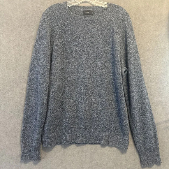 J. Crew Knit Sweater 100% Lambs Wool Mens Size Large Marled Blue Crewneck Preppy - Picture 1 of 8